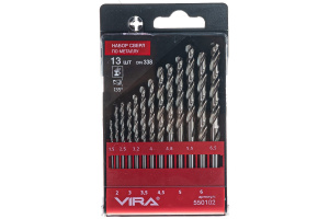 Набор сверл по металлу VIRA, d1,5-6,5 мм, 13 шт.