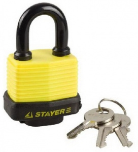 Замок навесной 50мм STAYER "MASTER", всепогодный, пластиковая защита, закаленная дужка