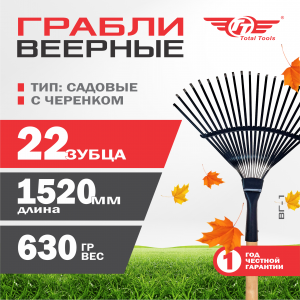 Грабли веерные с черенком 22 зубца TT ВГ-1