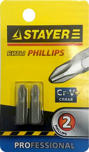 Бита PH №2, 25мм "STAYER", 2шт