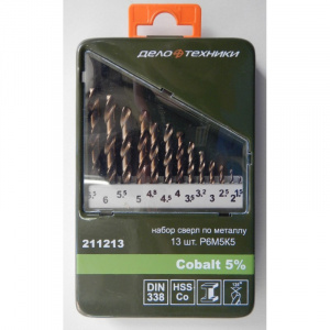 Набор сверл по металлу Cobalt 5%, ДЕЛО ТЕХНИКИ 13шт