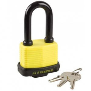 Замок навесной 60мм STAYER "MASTER", всепогодный, пластиковая защита, удлин. закаленная дужка