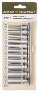 Набор головок удлин. дюйм. 6-гр. 1/4" 11шт ДЕЛО ТЕХНИКИ