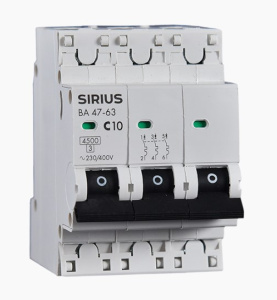 Автоматический выключатель ВА 47-63 3P 63А (С) 4,5кА Sirius