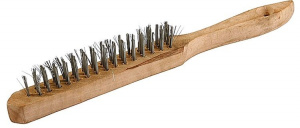 Щетка стальная 3 ряда TEBTOH с деревянной ручкой
