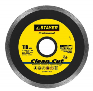 Диск (круг) алмазный 115*22 STAYER "PROFESSIONAL", сплошной, влажная резка