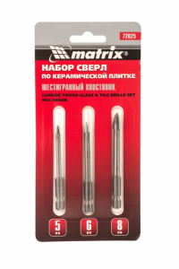 Набор сверл по керамической плитке Matrix  5,6,8мм, шестигранный хвостовик