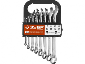 Набор кл. комб. 6-17мм ЗУБР "МАСТЕР" 8шт. Cr-V сталь, хромированный