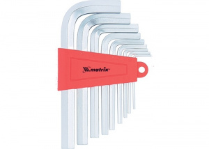 Набор ключей имбусовых HEX, 2-12мм, MATRIXCrV, 9шт. короткие