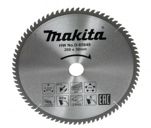 Диск (круг) пильный  MAKITA 260*30(80Т) по алюминию,дереву,пластику