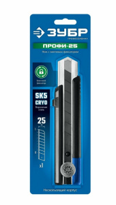 Нож 25мм, ЗУБР "ЭКСПЕРТ", метал.направляющая, винтовой фиксатор лезвия.