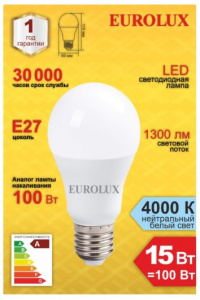Лампа светодиодная LL-E-A60-15W-230-4K-E27 (груша, 15Вт, нейтр., Е27) Eurolux