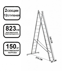 Лестница алюминиевая  2 секц. 12 ступ.
