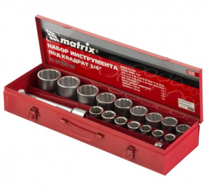 Набор торцевых головок Matrix 19-50мм., квадрат 3/4" 20 предметов