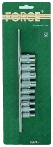 Набор головок 3/8" Е10-Е14; 1/4" Е4-Е8 на планке 9 предметов FORCE
