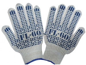 Перчатки х/б Рoссия  60гр. белые,черные ПВХ "FL-60"