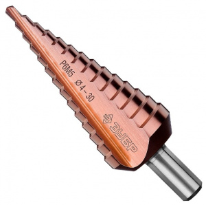 Сверло ступенчатое 4-30мм*100мм, ЗУБР "КОБАЛЬТ", 14ступеней