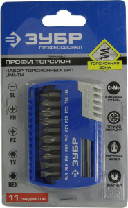 Набор бит ЗУБР "ЭКСПЕРТ" Cr-Mo,PH1,PH2(2шт),PH3,PZ1,PZ2(2шт),PZ3,SL5.5,SL6.5 с магн.адаптером, 11пр