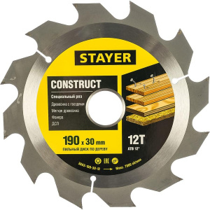 Диск (круг) пильный  STAYER CONSTRUCT 190*30(12Т)