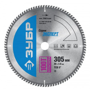 Диск (круг) пильный  ЗУБР "ЭКСПЕРТ" 305*30(100Т) по алюминию, ДСП, ламинату, пластику