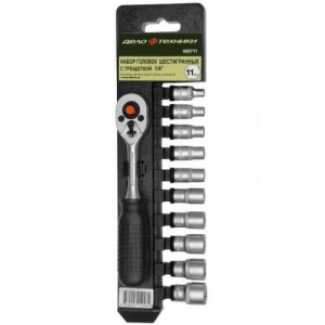 Набор головок шестигр.1/4" с трещоткой 11 пред. ДЕЛО ТЕХНИКИ