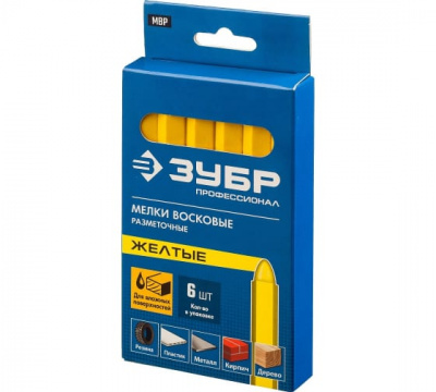 Мелки восковые разметочные ЗУБР МВР желтые, 6шт