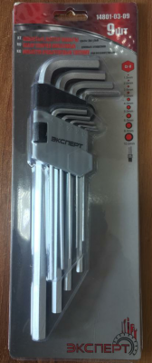 Набор ключей имбусовых HEX, 1,5-10мм, ЭКСПЕРТ CrV, 9шт.длинные