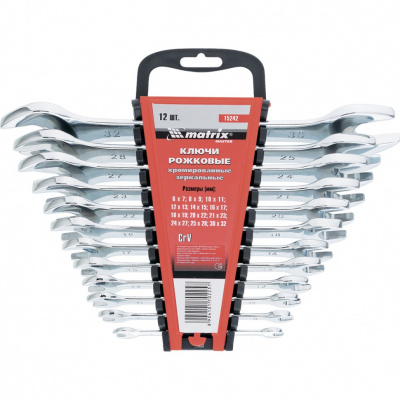 Набор кл. рожк. 6-32мм "Matrix" 12шт.,CrV, зерк. хромирование