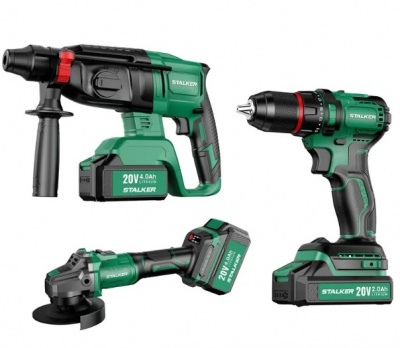 Набор аккумуляторного инструмента STALKER Kit AG20-125 Li BL,D20 Li,RH20 Li BL