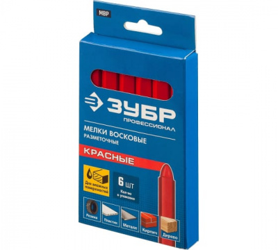 Мелки восковые разметочные ЗУБР МВР красные, 6шт