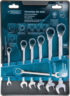 Набор кл. комб. 8-19мм GROSS с трещоткой, 7шт CrV