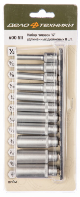 Набор головок удлин. дюйм. 6-гр. 1/4" 11шт ДЕЛО ТЕХНИКИ