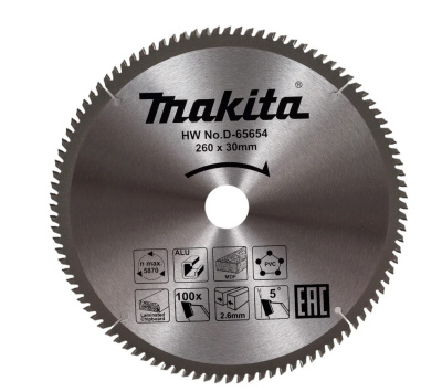 Диск (круг) пильный  MAKITA 260*30(100Т) по алюминию,дереву,пластику