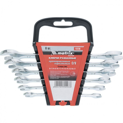 Набор кл. рожк. 6-17мм "Matrix" 6шт.,CrV, зерк. хромирование