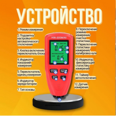 Толщиномер автомобильный  (лакокрасочных покрытий) HW-300mini