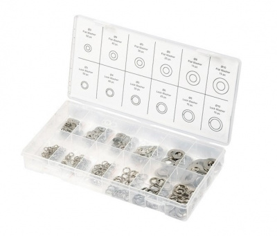 Набор шайб и гроверов, D шайб: 3, 4, 5, 6, 8, 10мм, D гроверов: 3-10мм, 350предметов