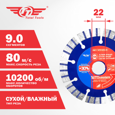 Диск (круг) алмазный 125*22*12 (F40) TT сухая резка